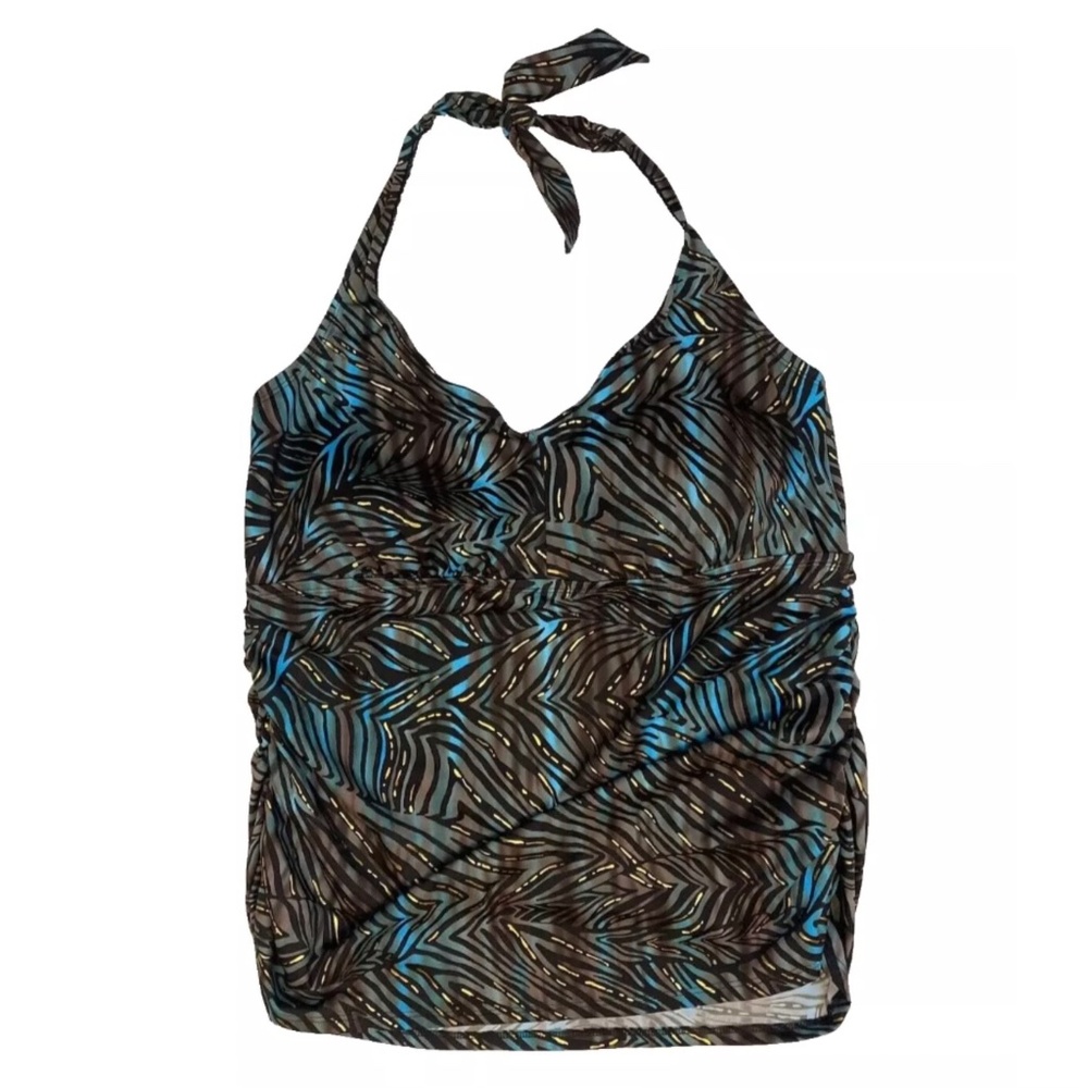 Delta Burke Women's Halter Swim Top Size 18 W Brown Blue & Gold  NWT $46